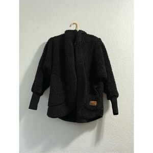 Nordic Beach Black Sherpa Open Front Hooded Fleece Jacket One Size petite